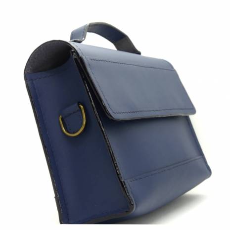 Sac bandoulière cuir bleu cousu main